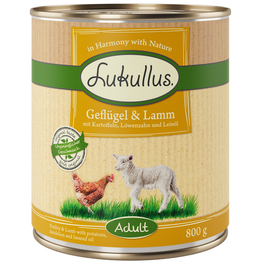 Lukullus-säästöpakkaus 24 x 800 g - siipikarja ja lammas