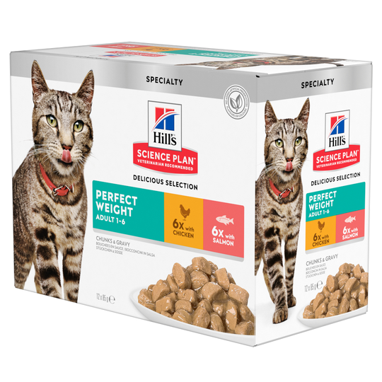 Hill's Science Plan -märkäruoka 9 + 3 kaupan päälle! - 12 x 85 g Adult Perfect Weight: Chicken & Salmon