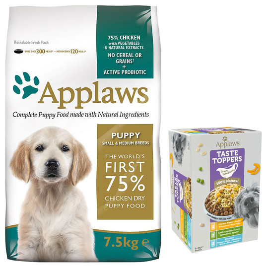 7,5 kg / 15 kg Applaws + 6 x 85 g Taste Toppers kaupan päälle! - 7,5 kg Puppy Small & Medium Breed Chicken