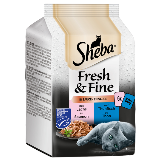 6 x 50 g Sheba-pussiruoat erikoishintaan! - Fresh & Fine: kalalajitelma kastikkeessa