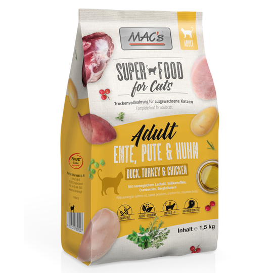 MAC's Superfood for Cats Adult Duck, Turkey & Chicken - 1,5 kg