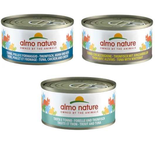 6 x 70 g Almo Nature, 3 makua - tonnikalapaketti