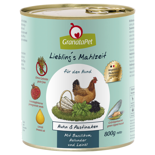 GranataPet 6 x 800 g - kana & palsternakka, basilika, selja ja pellavaöljy