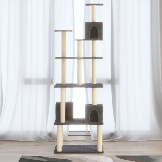 vidaXL Kissan kiipeilypuu sisal- raapimispylväillä tummanharmaa 188 cm