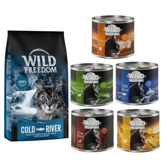 6 kg Wild Freedom -kuivaruokaa + 6 x 200 g märkäruokaa kaupan päälle! - Adult Cold River - Salmon