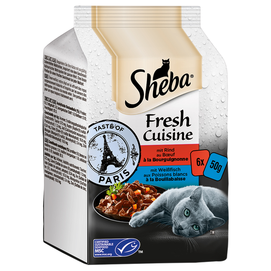 6 x 50 g Sheba-pussiruoat erikoishintaan! - Fresh Cuisine - Taste of Paris: nauta & vaalea kala