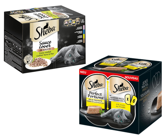 48 x 85 g Sheba-rasiat + 48 x 37,5 g Perfect Portions -kanaruokaa erikoishintaan! - Sauce Lover