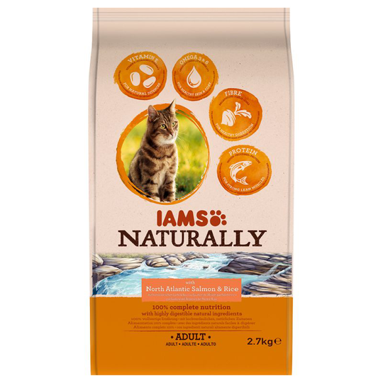 IAMS Naturally Cat Adult -säästöpakkaus 2 x 2,7 kg - Naturally Cat Adult Salmon