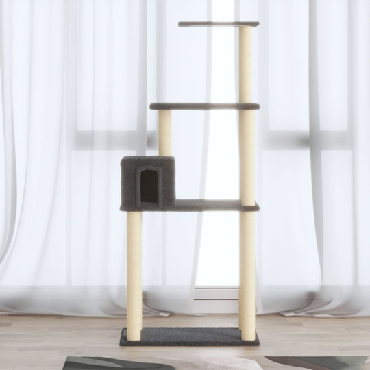 vidaXL Kissan kiipeilypuu sisal- raapimispylväillä tummanharmaa 147 cm
