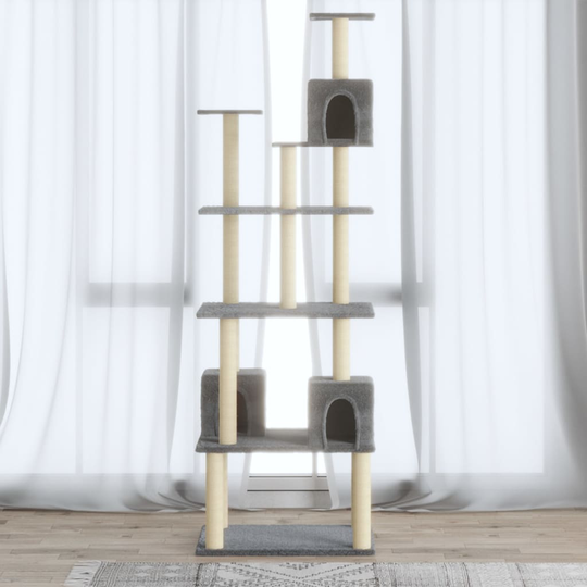 vidaXL Kissan kiipeilypuu sisal- raapimispylväillä vaaleanharmaa 188cm