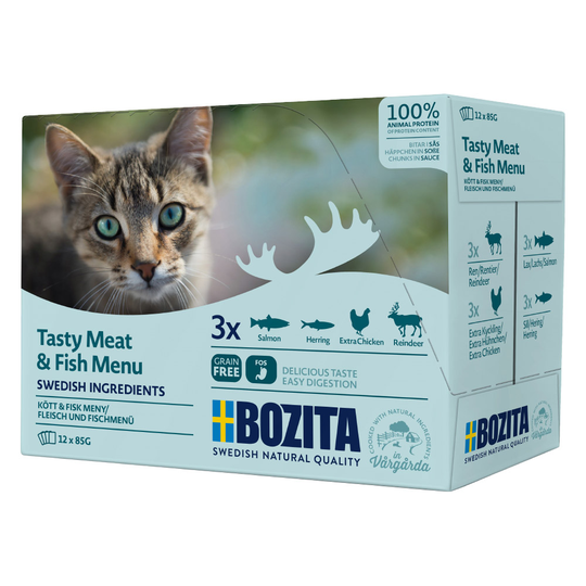 Bozita Chunks in Gravy Pouch 24 x 85 g - liha- & kalalajitelma (4 makua)