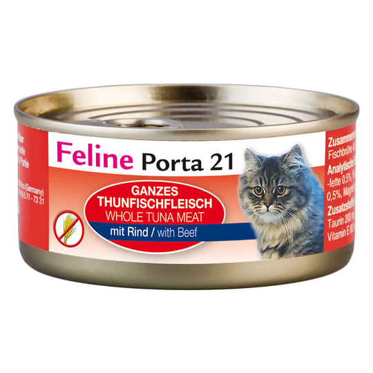 2x zooPisteitä: Feline Porta 21 kissanruoka 24 x 156 g - tonnikala & naudanliha (viljaton)