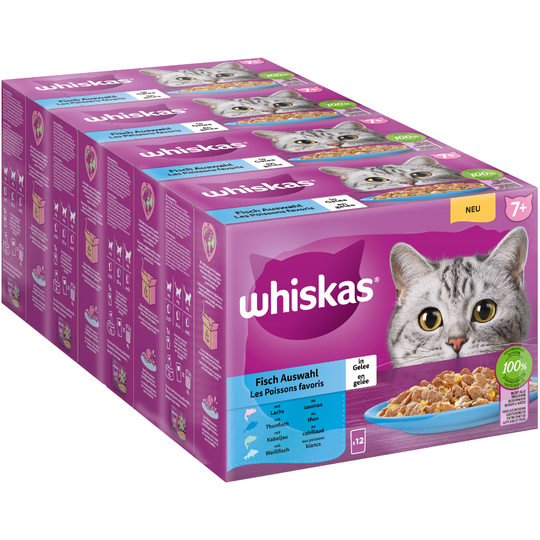 Whiskas Senior Pouches -lajitelma 144 x 85 g - 7+ kalavalikoima hyytelössä