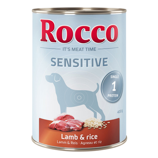 Rocco Sensitive -säästöpakkaus 12 x 400 g - lammas & riisi