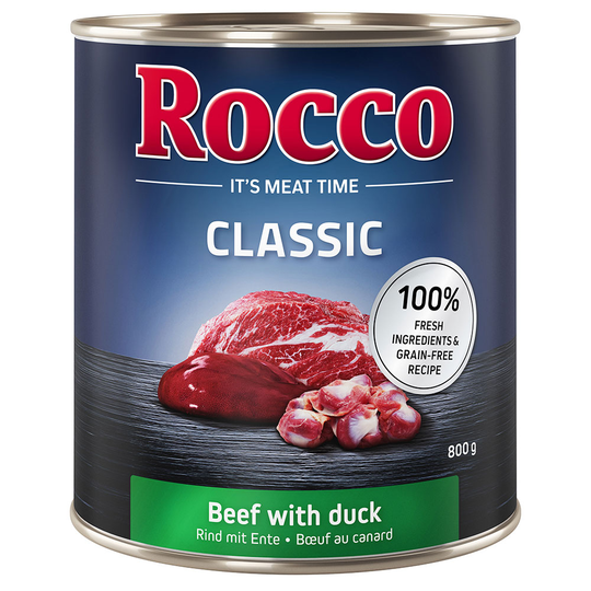 Rocco Classic -säästöpakkaus 12 x 800 g - nauta ja ankka