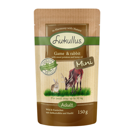Lukullus Naturkost Adult Mini viljaton 6 x 150 g - riista & kani