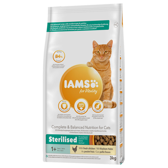 2,7 kg / 3 kg IAMS-kissanruokaa erikoishintaan! - Vitality: Adult Sterilised Chicken (3 kg)