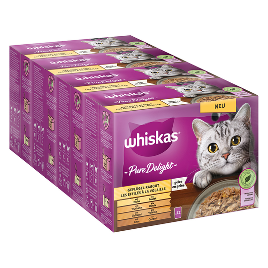Whiskas Pure Delight Pouches 144 x 85 g - siipikarjaragu hyytelössä