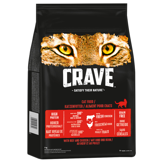 2 kg kaupan päälle! 2 x 7 kg Crave-kissanruokaa - nauta & kana