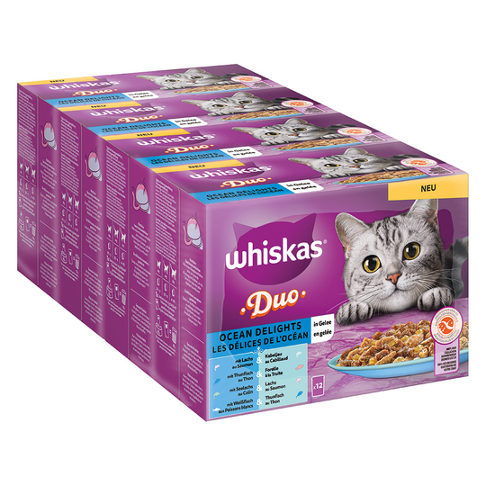 Jumbopakkaus: WHISKAS DUO -annospussit 96 x 85 g - Ocean Delights in Jelly