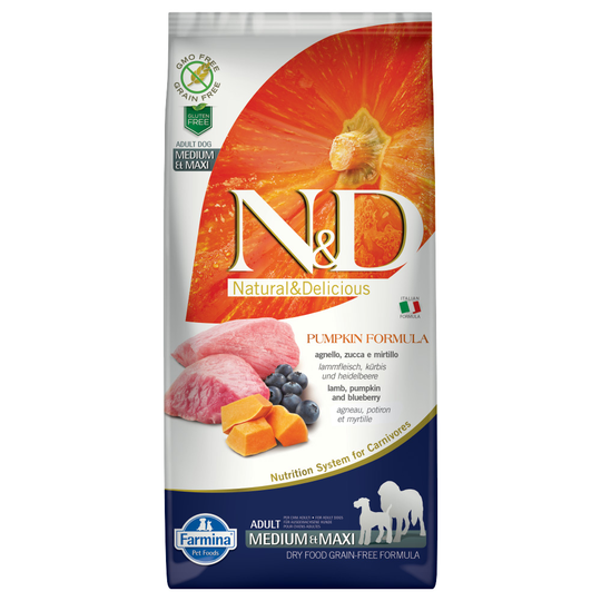Farmina N&D Pumpkin Grain Free Adult Lamb & Blueberries Medium & Maxi - 12 kg