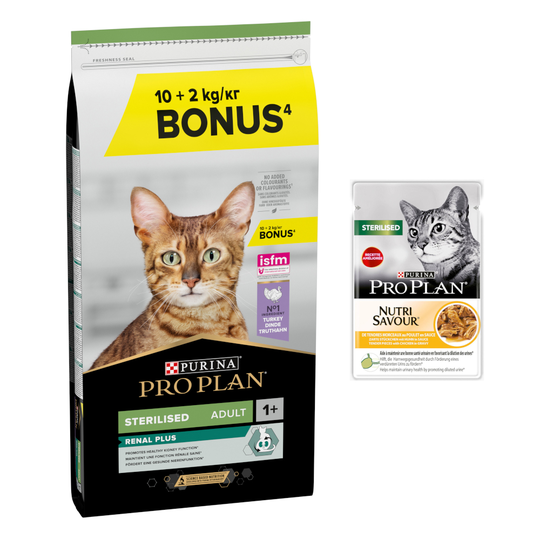 12 kg PURINA PRO PLAN Sterilised + 6 x 85 g Nutrisavour Sterilised erikoishintaan! - Adult Sterilised Rich in Turkey