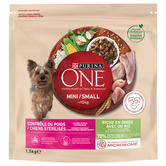 Purina One Mini Weight Control / Sterilised - kalkkuna ja riisi - 9 kg (6 x 1,5 kg)
