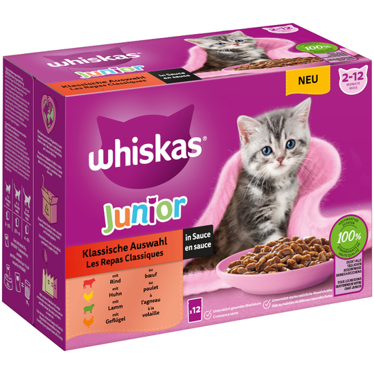 Whiskas Junior Pouches -lajitelma 12 x 85 g . perinteinen kastikevalikoima
