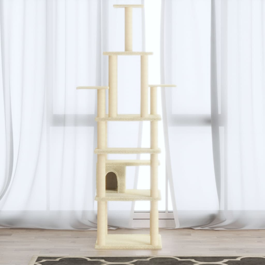 vidaXL Kissan kiipeilypuu sisal- raapimispylväillä kerma 183 cm