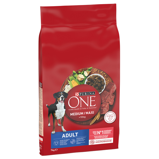Purina One Medium/Maxi Adult - nauta ja riisi - 7 kg
