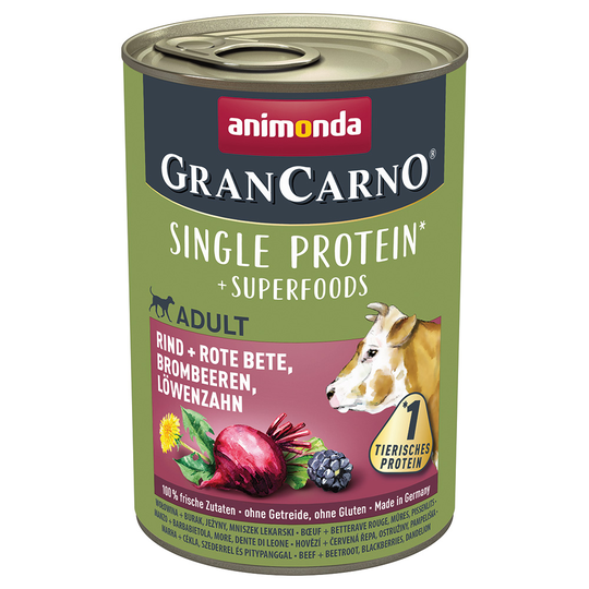 Animonda GranCarno Adult Superfoods 6 x 400 g - nauta + punajuuri, karhunvadelma, voikukka