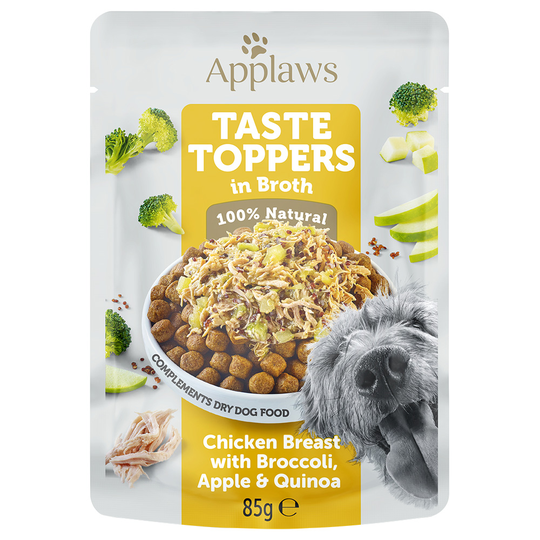 Applaws Taste Toppers Pouch liemessä 12 x 85 g - kana, parsakaali, omena & kvinoa