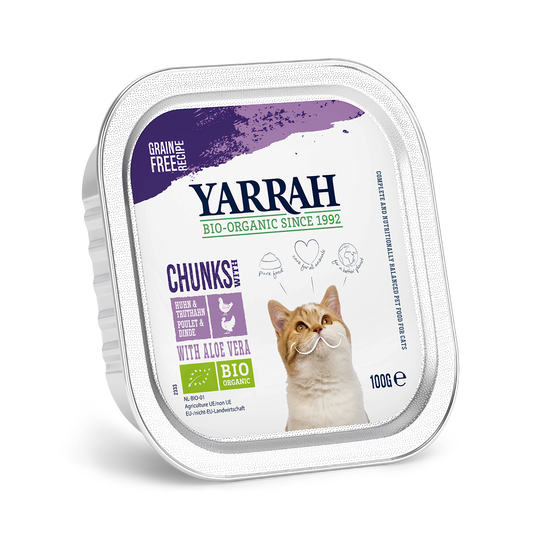 Yarrah Organic Chunks 6 x 100 g - luomukana & luomukalkkuna ja luomu- aloe vera