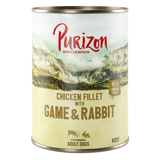 5 + 1 kaupan päälle! Purizon Adult 6 x 400 g - peura & kani kurpitsalla & puolukoilla