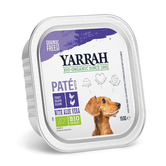Yarrah-säästöpakkaus 36 x 150 g - Pate, luomukalkkuna & luomu- aloe vera