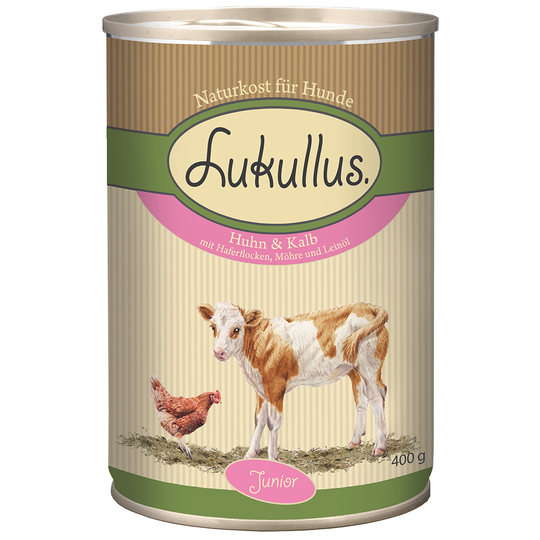 Lukullus Junior -säästöpakkaus 24 x 400 g - kana ja vasikka