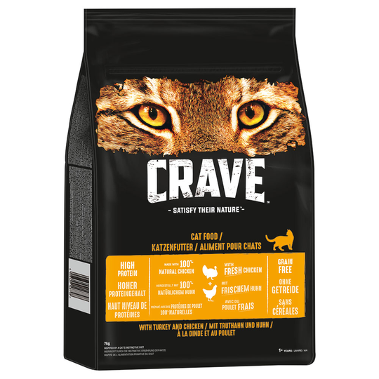 2 kg kaupan päälle! 2 x 7 kg Crave-kissanruokaa - Adult Turkey & Chicken