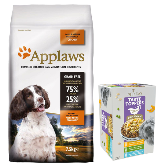 7,5 kg / 15 kg Applaws + 6 x 85 g Taste Toppers kaupan päälle! - 7,5 kg Adult Small & Medium Breed Chicken