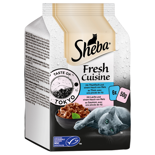 6 x 50 g Sheba-pussiruoat erikoishintaan! - Fresh Cuisine - Taste of Tokyo: tonnikala & lohi