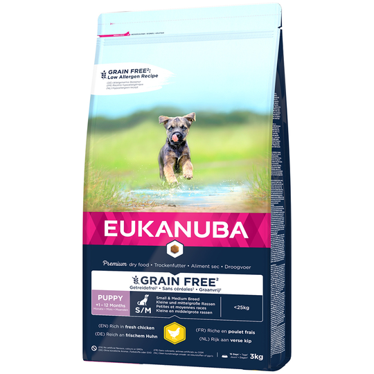 Eukanuba-koiranruoka grainfree erikoishintaan! - Grain Free Puppy Small / Medium Breed kana 3 kg