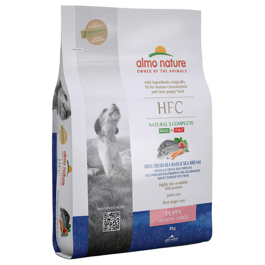 Almo Nature HFC M-L Puppy meribassi & kultaotsa-ahven - säästöpakkaus: 2 x 8 kg