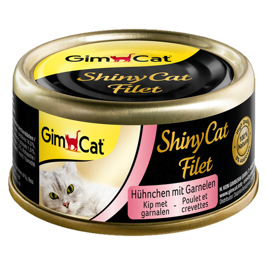GimCat ShinyCat Filet -säästöpakkaus 12 x 70 g - kana & katkarapu