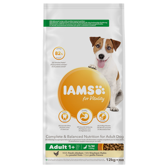 12 kg IAMS for Vitality Dog -koiranruoka: 10 + 2 kg kaupan päälle! - Adult Small Medium Chicken