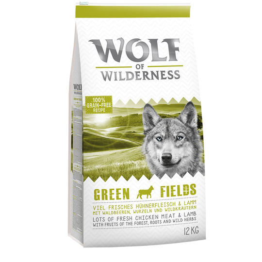 Wolf of Wilderness -säästöpakkaus 2 x 12 kg - Green Fields Adult - lammas