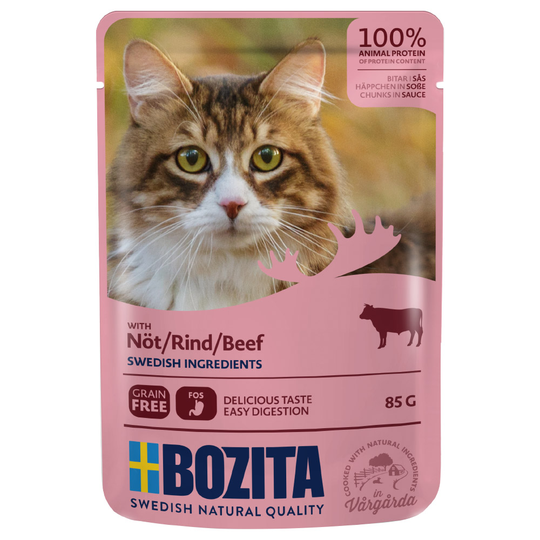 24 x 85 g Bozita Chunks in Gravy/Jelly Pouch: 22 + 2 kaupan päälle! - nauta in gravy (24 x 85 g)