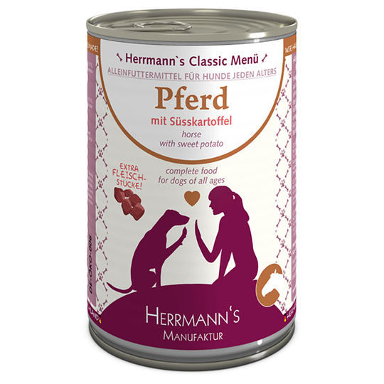 Herrmanns Menu 12 x 400 g, viljaton - hevosenliha & luomubataatti