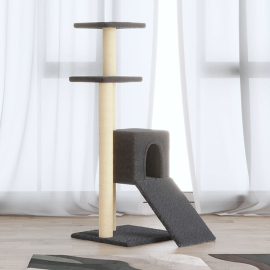vidaXL Kissan kiipeilypuu sisal- raapimispylväillä tummanharmaa 92 cm