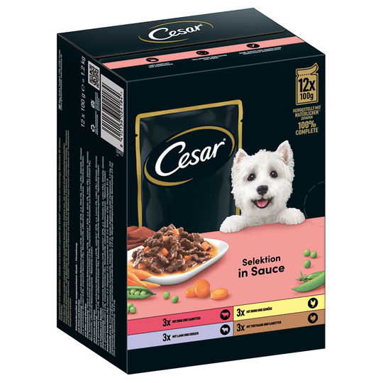 40 + 8 kaupan päälle! 48 x 100 g Cesar-koiranruokaa - Selection - lihaa ja kasviksia kastikkeessa