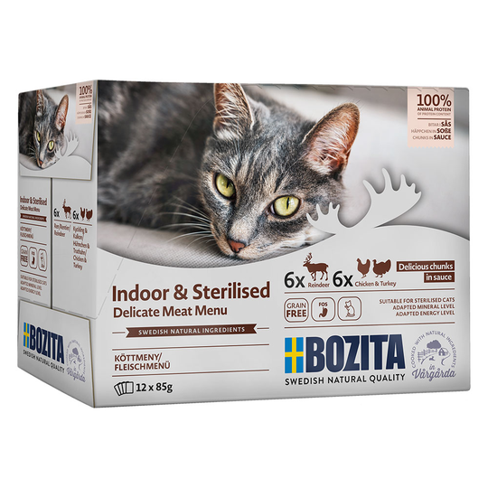 Bozita Indoor & Sterilised -lajitelma 12 x 85 g - kastike