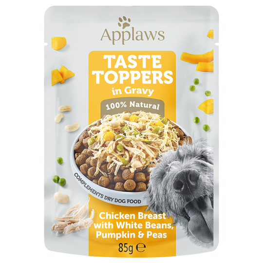 Applaws Taste Toppers kastikkeessa 12 x 85 g - kana, herne, kurpitsa & valkoinen papu